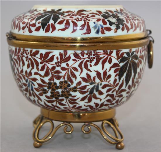 A Bohemian yellow-tinted enamelled glass box and cover, late 19th century, 10.5cm